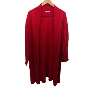 Neumann Marcus Long Cardigan 100% Cashmere Red Open Front Slip On